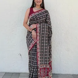 HERE&NOW Ajrak Block Pure Cotton Block Print Saree-41