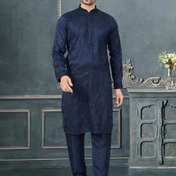 OUTLUK Men Ethnic Motifs Embroidered Regular Sequinned Pure Silk Kurta with Pyjamas-picture-1