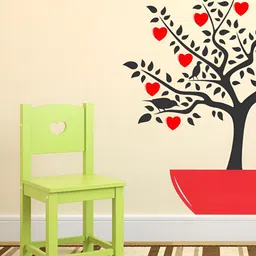 LANSTICK Black & Red Tree With birds Self-Adhesive WallStickers-15