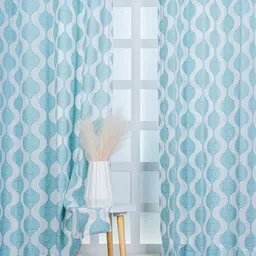 Parda Online White & Blue 2 Pieces Abstract Printed Linen Sheer Door Curtains-image-46