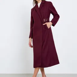 Styli Women Woolen Notched Lapel Collared Longline Overcoat-picture-6