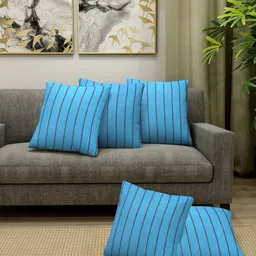 Aura Blue & Black 5 Pieces Striped Square Cotton Cushion Covers-image-31