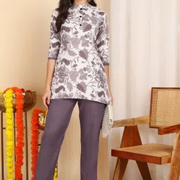 HIVA TRENDZ Printed Mandarin Collar Three-Quarter Sleeves Top With Trouser-15