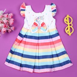 V-Mart Girls Striped Flutter Sleeve Fit & Flare Dress-48