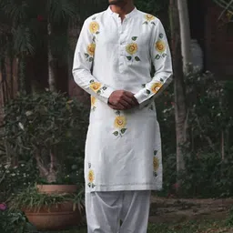 Ankit V Kapoor Floral Printed Mandarin Collar Straight Kurta with Salwar-image-24