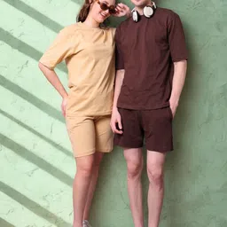 Lazy Lush Pack Of 2 Round Neck T-Shirt & Shorts Couple Co-Ords Set-67