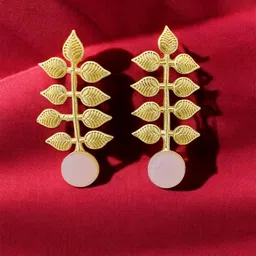 TISHUL JEWELS Gold-Plated Artificial Stones Studded Geometric Shaped Drop Earrings-17