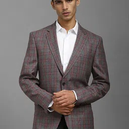Louis Philippe Checked Notched Lapel Single-Breasted Formal Blazer-image-67