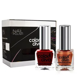 Color Diva Set Of 2 Long Lasting Nail Enamel - 9.5 ml Each - Maroon-Nude Brown-11