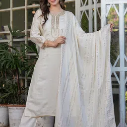 Gilori Women Solid Embroidered Kurta with Trousers & Dupatta-picture-29