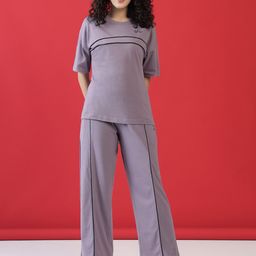 PRRODALITY Printed Round Neck Combed Cotton T-Shirt With Trousers Co-Ords-image-46