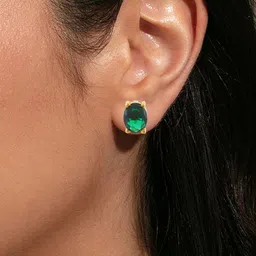 MEMOIR Set Of 2 Gold Plated Ruby & Emerald Studded Oval Shape Studs Earrings image 4