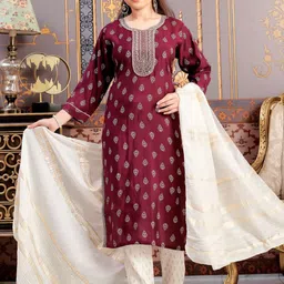Aarika Girls Printed Thread Work Kurta-image-12
