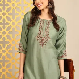 Anouk Embroidered Thread Work Round Neck Straight Kurta-picture-12