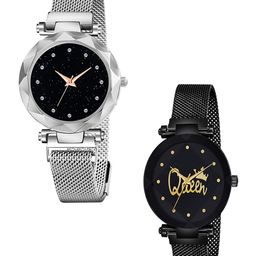 CSAMON Women Pack of 2 Embellished Round Button Regular Analogue Watches-GR_379-image-80