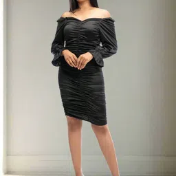 DRESICO V-Neck Gathered Bodycon Dress-picture-16