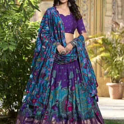 APNISHA Printed Kalamkari Ready to Wear Lehenga & Unstitched Blouse With Dupatta-picture-6