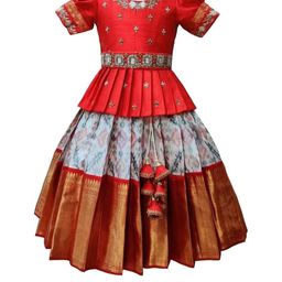 White Button Girls Embroidered Beads and Stones Ready to Wear Lehenga & Blouse-image-68