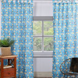 HANDICRAFT PALACE Turquoise Blue & Yellow Set of 2 Floral Sheer Door Curtain-image-86
