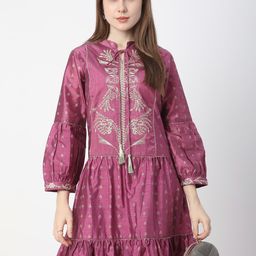 R&B Women Floral Printed Puff Sleeve Fit & Flare Midi Dress-picture-34
