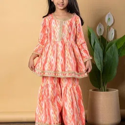Readiprint Fashions Girls Ethnic Motifs Printed Chanderi Cotton Anarkali Kurti & Sharara-picture-47