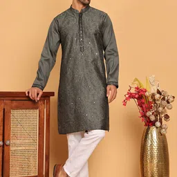 Jompers Men Floral Embroidered Regular Thread Work Kurta with Pyjamas-11