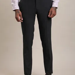 Turtle Men Self Design Slim Fit Flat Front Formal Trousers-picture-6