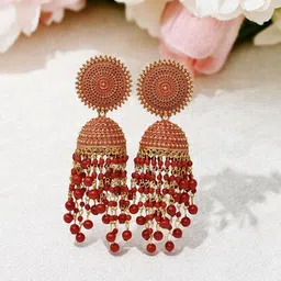MEIRA JEWELLERY Silver Plated Pearls Beaded Dome Shaped Jhumkas-7