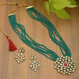 Stefan Gold-Plated Layered Stone Studded & Beaded Jewellery Set-image-59