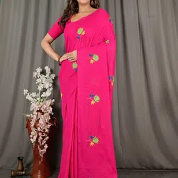 DipDiya Floral Embroidered Pure Cotton Handloom Taant Saree-image-96
