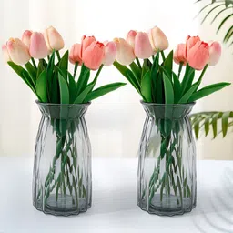 UMAI 2Pcs Grey Textured Glass Vases-10