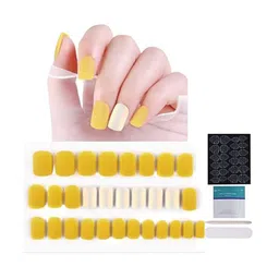 Coslifestore 24Pc Artificial Press On Nails With Matte Finish Design-Yellow & Metallic image 1