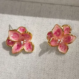 KRENOZ Gold-Plated Enamel Floral Studs-8