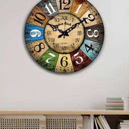 RANDOM Brown & Blue Abstract Printed Analogue Contemporary Silent Wall Clock-3