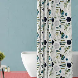 ArtzFolio White and Blue Geometric Printed Waterproof Shower Curtain-image-51