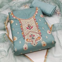 SHADOW & SAINING Organza Semi-Stitched Dress Material-image-91