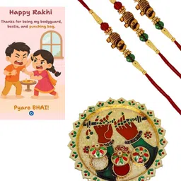 Anouk Set of 3 Elephant Rakhis With Greeting Card & Roli Chawal image 3