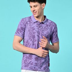 STARFOX Men Floral Printed Polo Collar Cotton Slim Fit T-shirt-image-75
