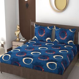VOMZER Beige & Grey Printed Cotton 210 TC Queen Bedsheet Set- 1.98 m x 1.53 m-image-94