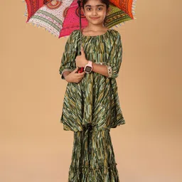 The Mini Trunk Girls Abstract Printed Anarkali Kurta With Sharara-image-47