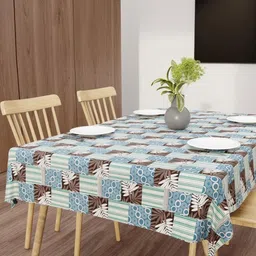 Star Weaves Blue And Green Floral Printed Waterproof 6-Seater Table Cover-image-29