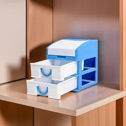 Kuber Industries Blue & White 2 Pieces Reusable 3-Layer Storage Organizer with Lid-6