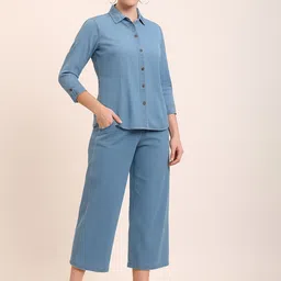 ADDYVERO Cuffed Sleeves Denim Shirt With Palazzos-picture-8