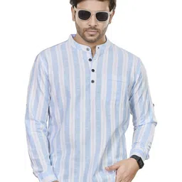 Authentics Striped Band Collar Cotton Kurta-50