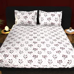 THE WHITE MOSS White & Brown Floral Cotton 210 TC King Bedsheet Set 2.75 m x 2.75 m-image-51