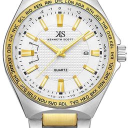KENNETH SCOTT Men Patterned Dial & Bracelet Style Straps Analogue Watch K23027-TBTW image 3