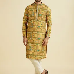 Manyavar Ethnic Motifs Printed Mandarin Collar Beads & Stones Straight Kurta With Pyjamas-image-70