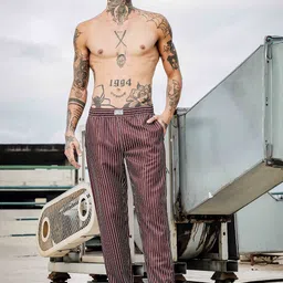 House of Koala Notched Lapel Collar Striped Shirt With Trousers-image-42