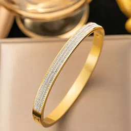 MYKI Stainless Steel Rose Gold-Plated Artificial Stones Studded Bangle-Style Bracelet-21