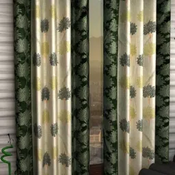 BELLA TRUE White & Green 2 Pieces Floral Printed Black Out Window Curtains-14